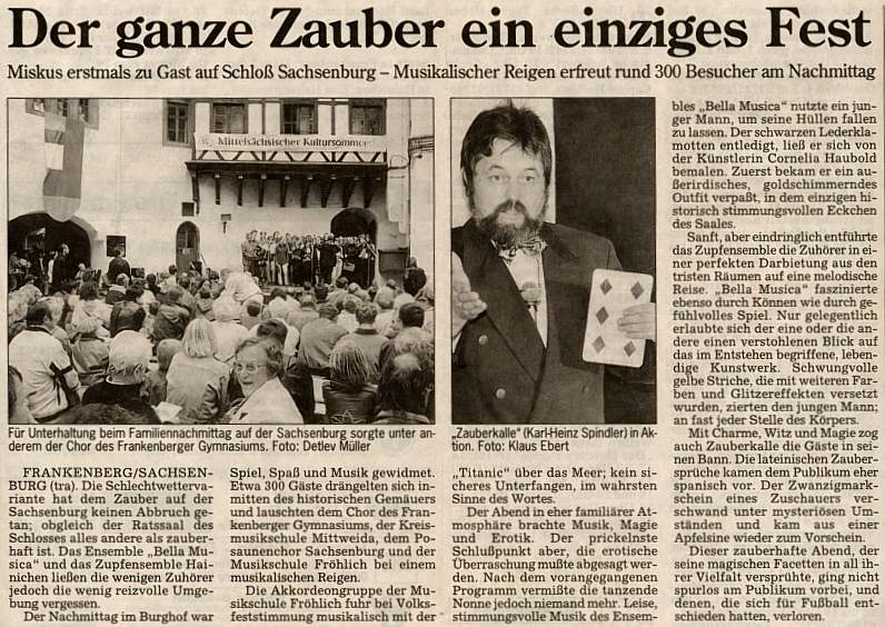 Artikel aus: Freie Presse Mittweida, 06.07.1998 ./zauber-presse/Zauberkunst-Schloss-Sachsenburg.jpg